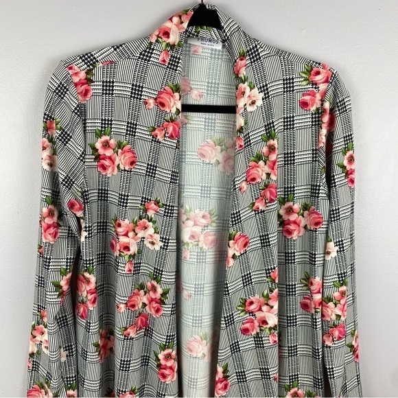 FRUMOS Plaid Floral Open Front Long Sleeve Cardigan Medium - Picture 3 of 11